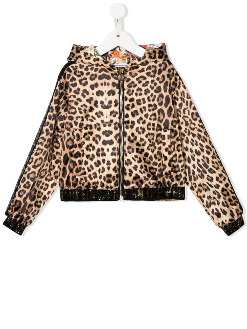 Philipp Plein Junior leopard-print zip-up hooded jacket - Neutrals von Philipp Plein Junior