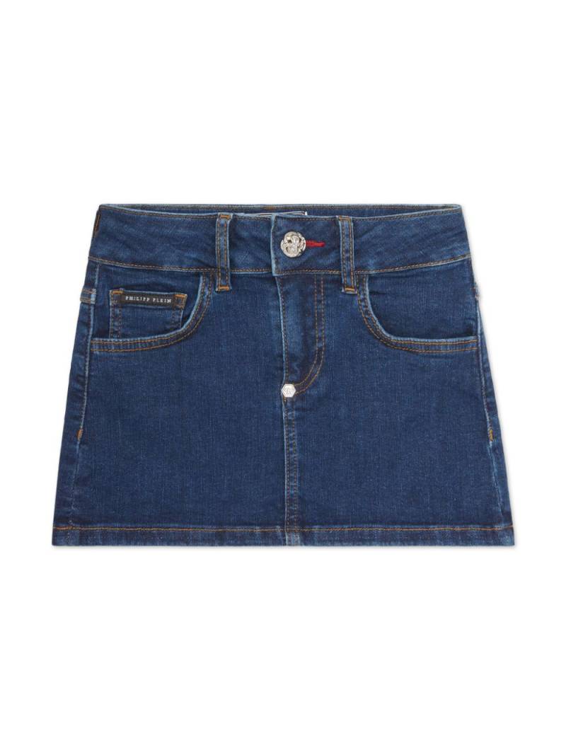 Philipp Plein Junior logo-patch denim skirt - Blue von Philipp Plein Junior