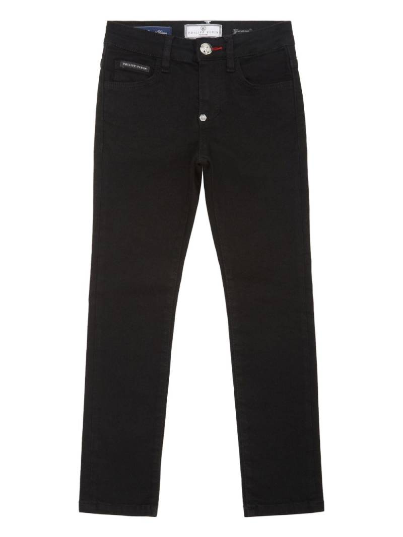 Philipp Plein Junior logo-patch five-pocket straight-leg jeans - Black von Philipp Plein Junior