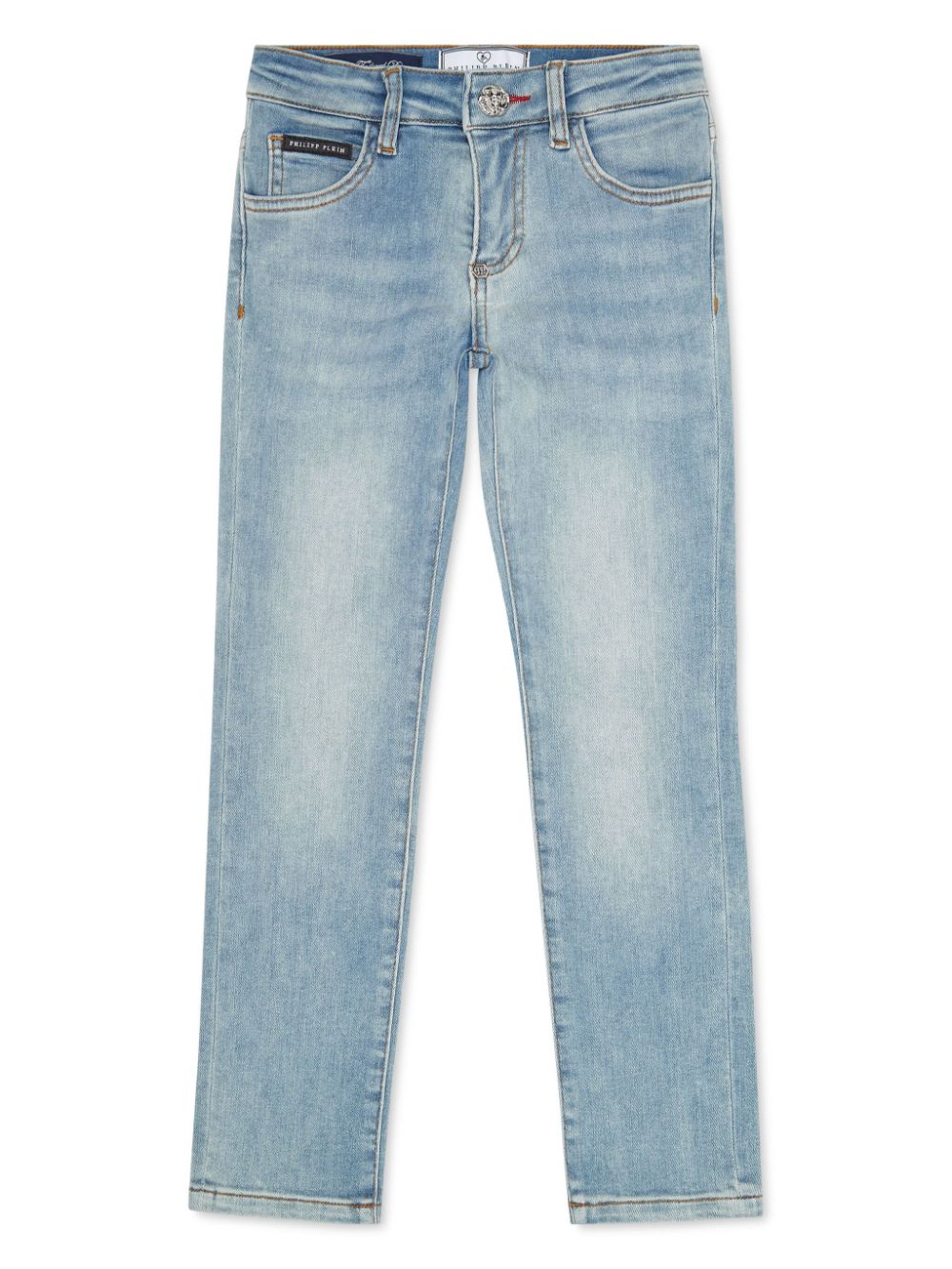 Philipp Plein Junior logo-patch five-pocket straight-leg jeans - Blue von Philipp Plein Junior