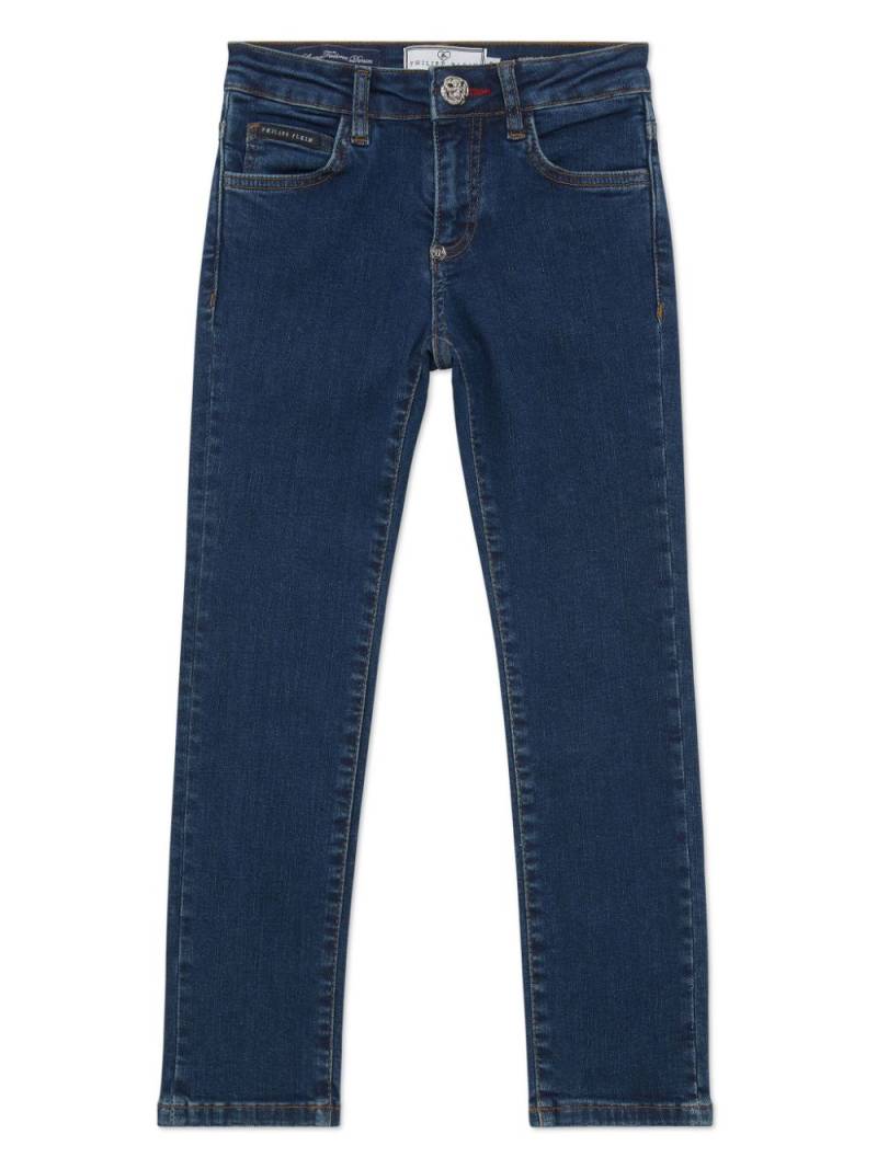 Philipp Plein Junior logo-patch five-pocket straight-leg jeans - Blue von Philipp Plein Junior