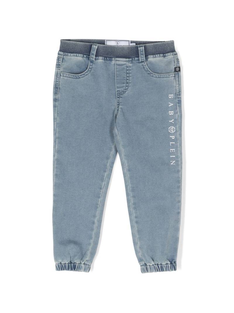 Philipp Plein Junior logo-print ribbed jeans - Blue von Philipp Plein Junior