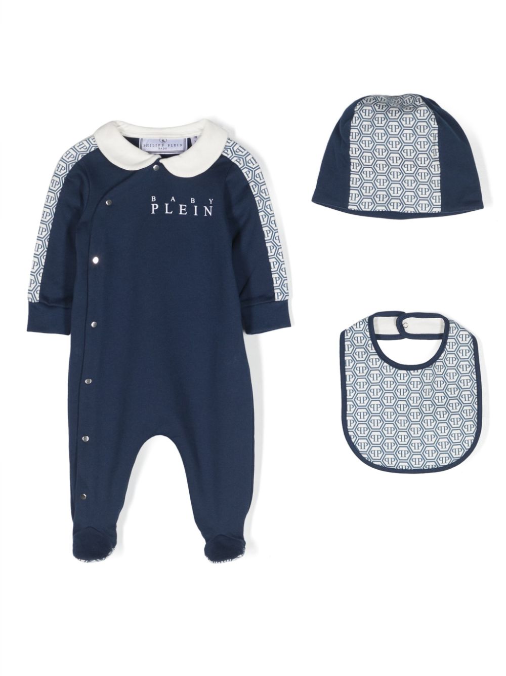 Philipp Plein Junior monogram-print cotton babygrow set - Blue von Philipp Plein Junior