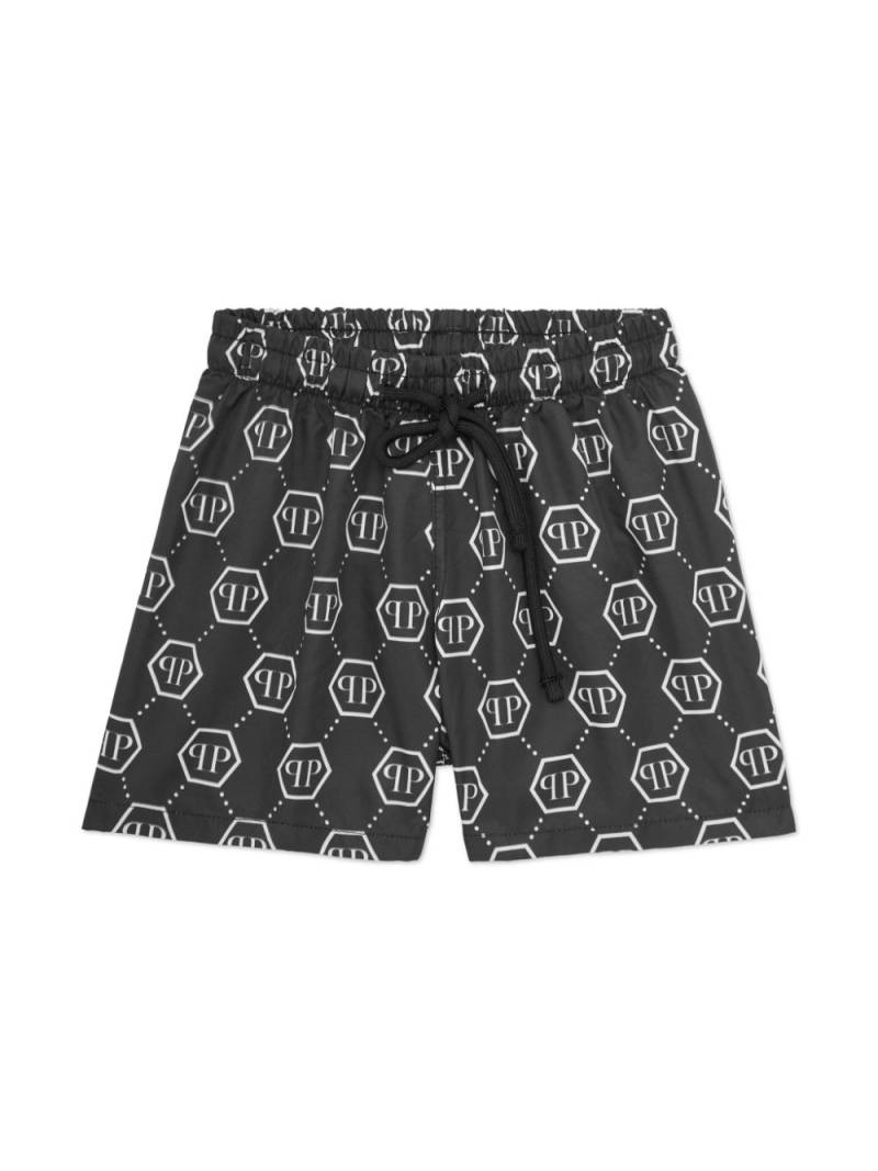 Philipp Plein Junior monogram-print swim shorts - Black von Philipp Plein Junior