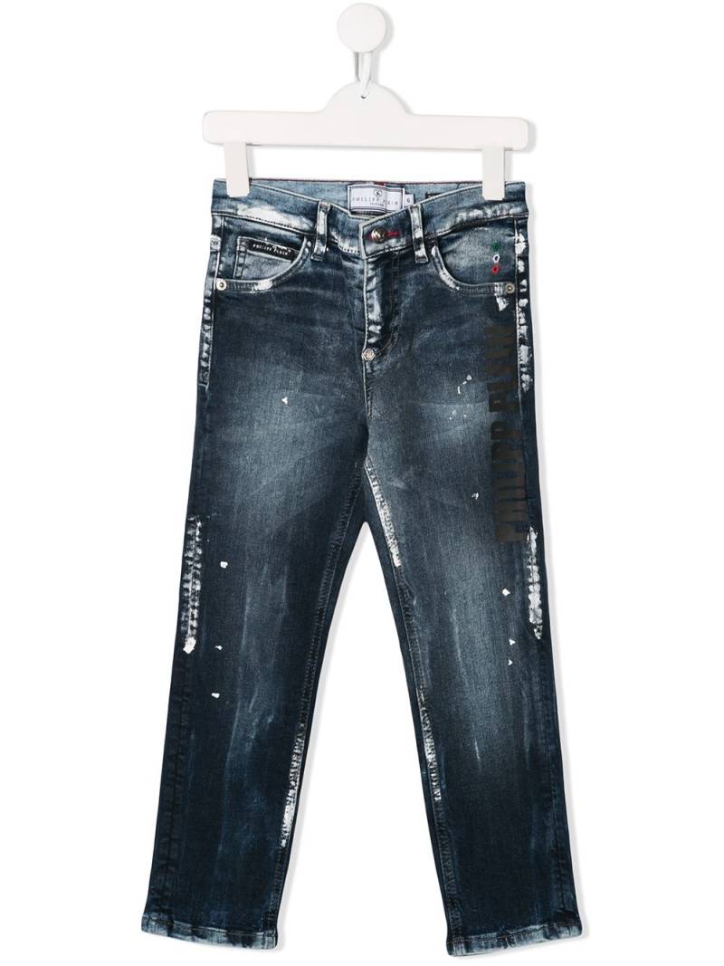 Philipp Plein Junior paint splatter jeans - Blue von Philipp Plein Junior