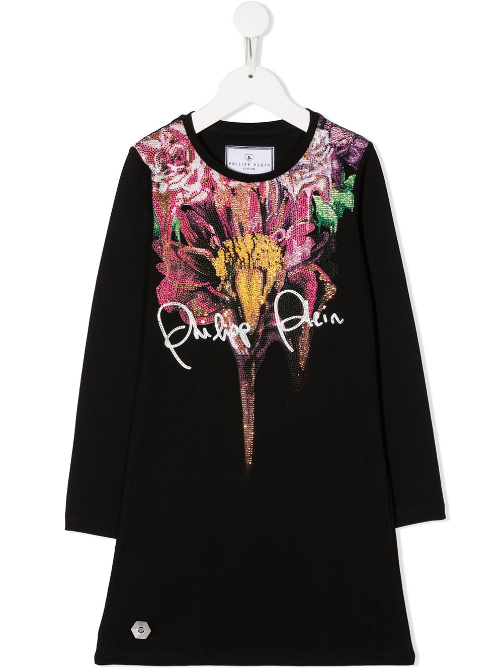 Philipp Plein Junior rhinestone floral print dress - Black von Philipp Plein Junior