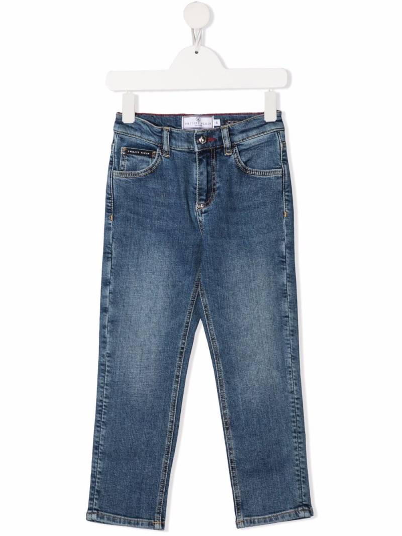 Philipp Plein Junior skull-embroidered jeans - Blue von Philipp Plein Junior