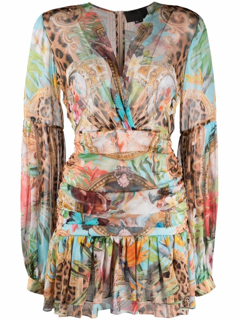 Philipp Plein Baroque Flowers-print georgette mini dress - Neutrals von Philipp Plein