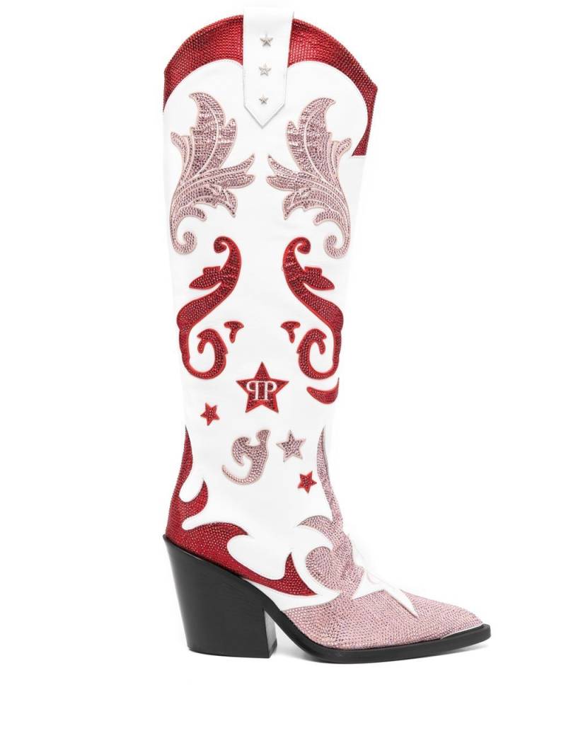 Philipp Plein Cowboy 100mm rhinestone-mebellihsed boots - White von Philipp Plein