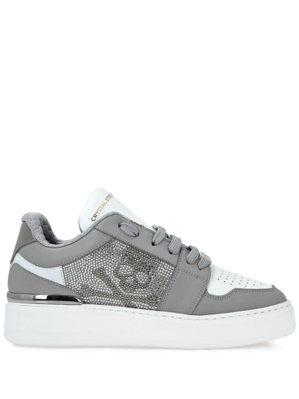 Philipp Plein Crystal Lo-Top Leather Sneakers - Grey von Philipp Plein