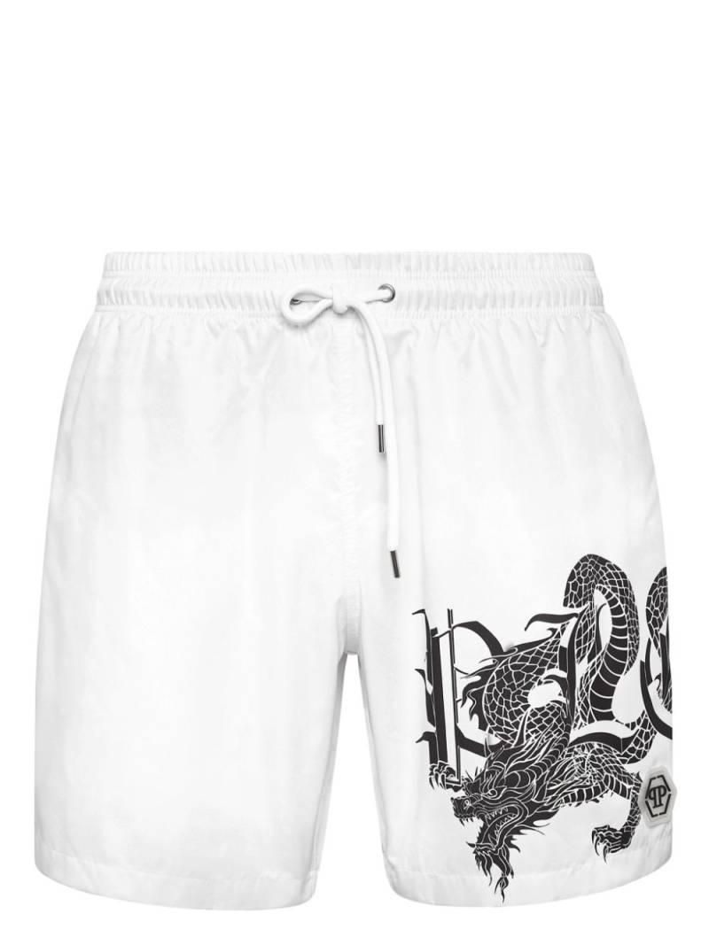 Philipp Plein Dragon-print swim shorts - White von Philipp Plein