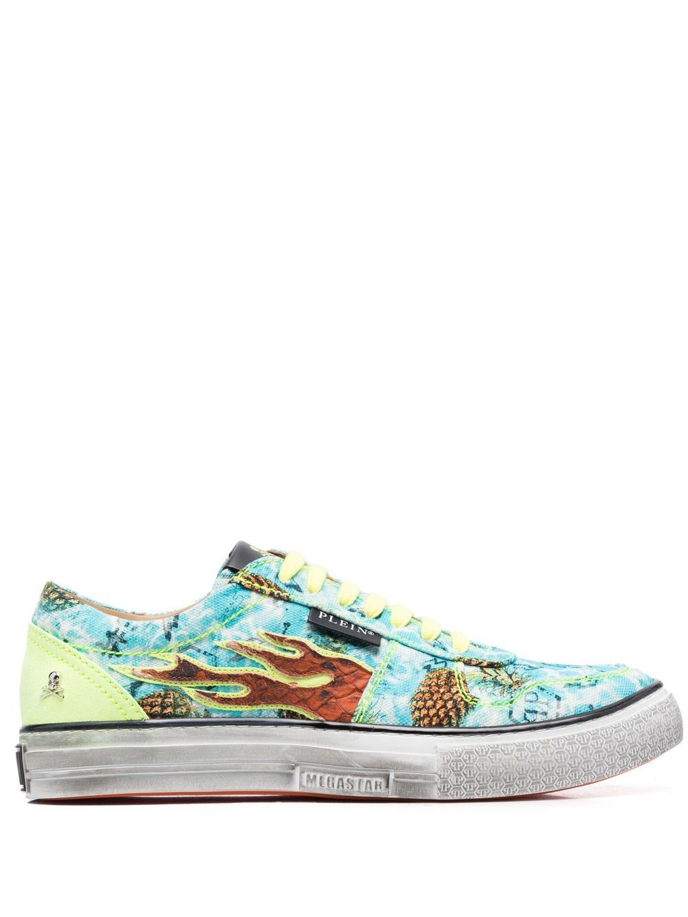 Philipp Plein Flame-print canvas low-top sneakers - Blue von Philipp Plein