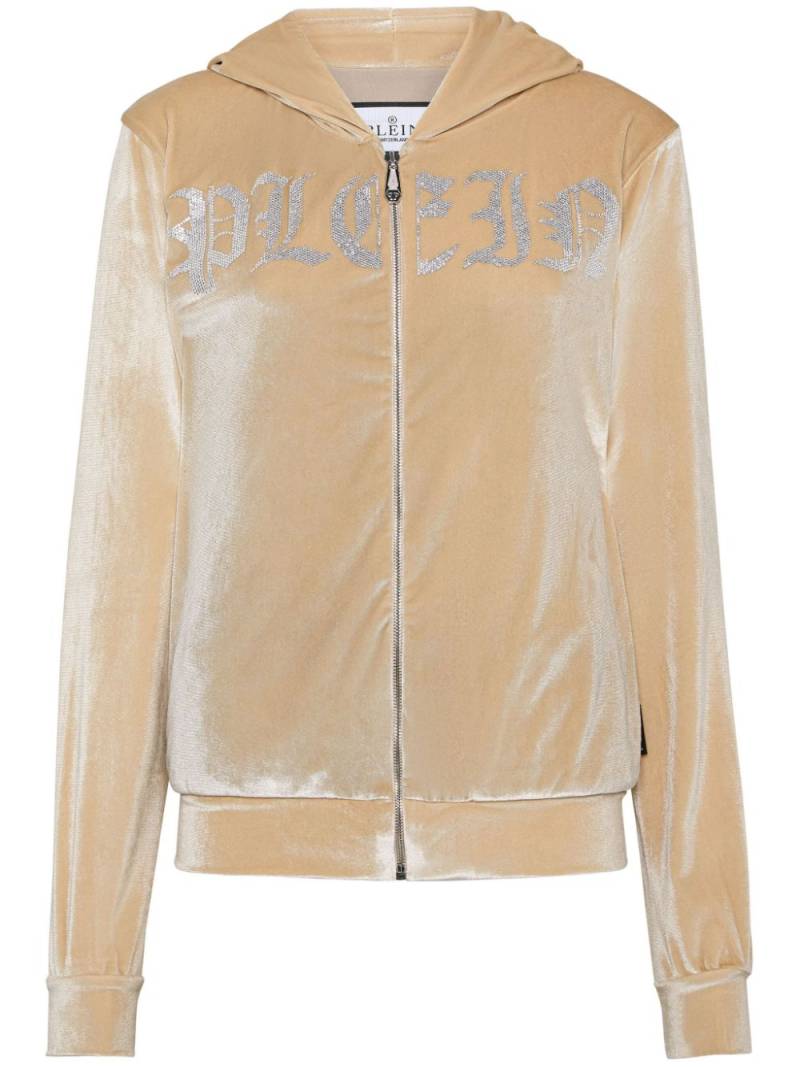 Philipp Plein Gothic Plein velour hoodie - Neutrals von Philipp Plein