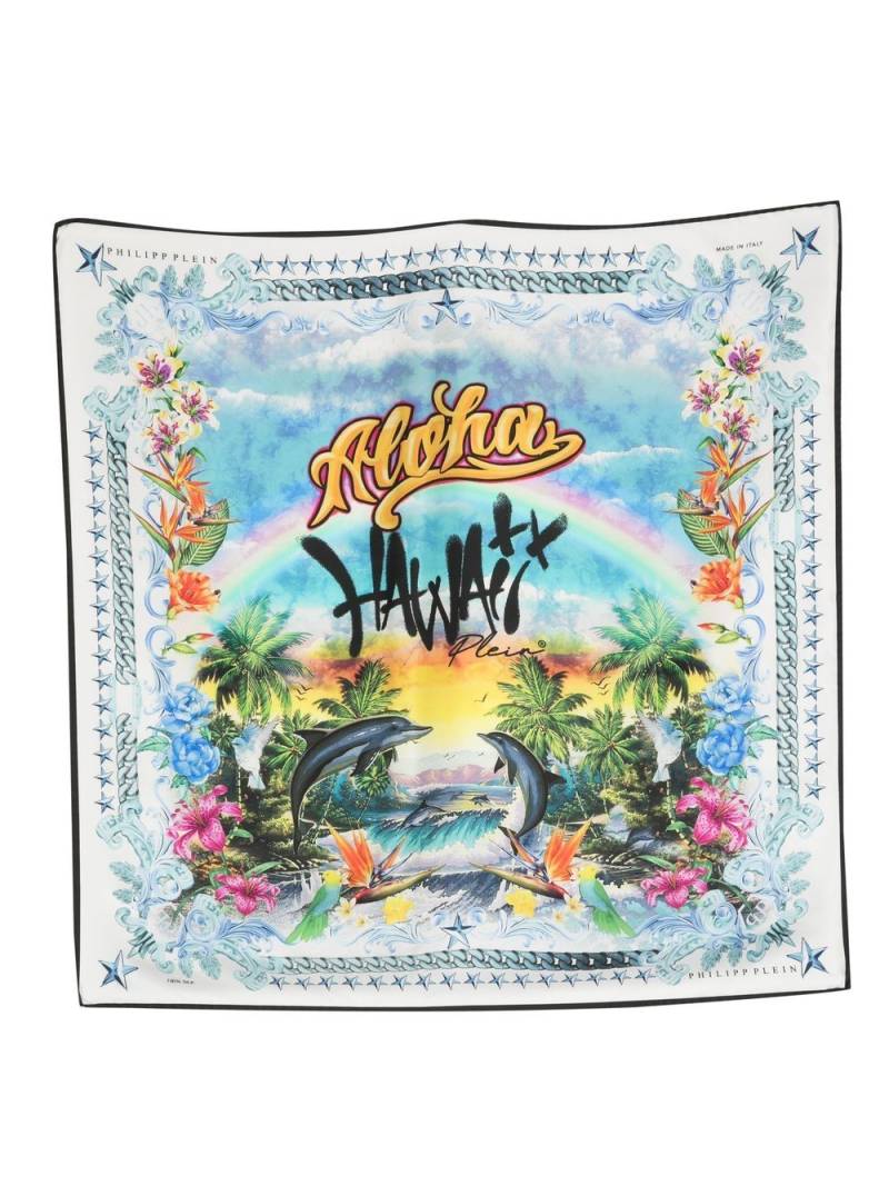 Philipp Plein Hawaii-print silk scarf - White von Philipp Plein