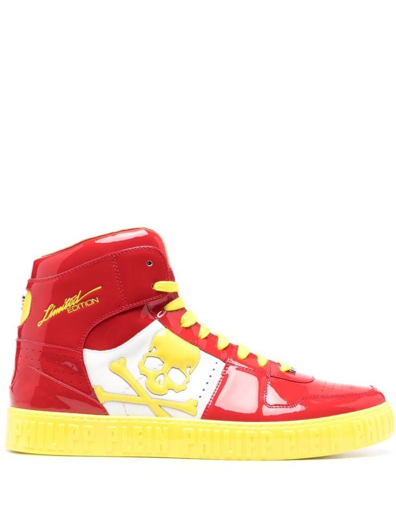 Philipp Plein Skull lace-up high-top sneakers - Red von Philipp Plein