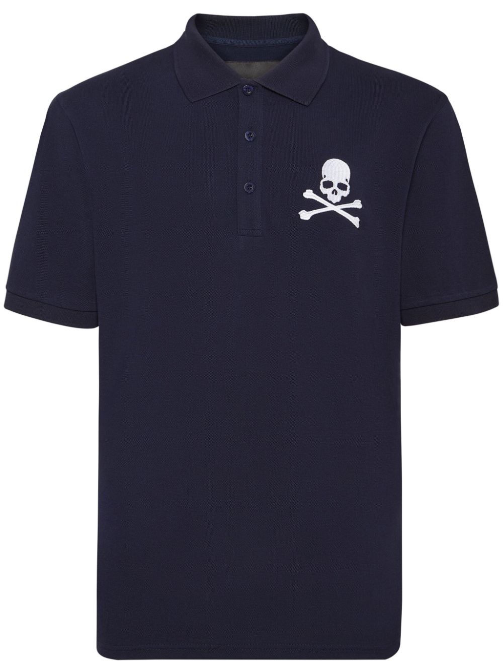 Philipp Plein Skull & Bones embroidered cotton polo shirt - Blue von Philipp Plein