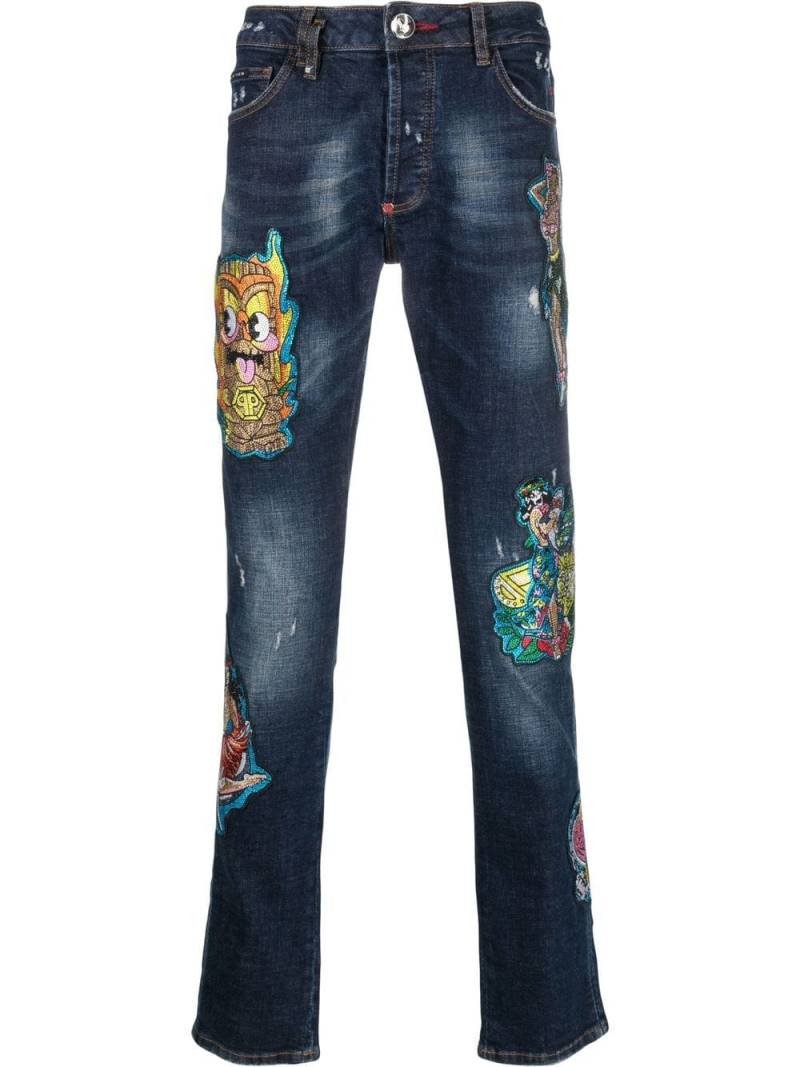 Philipp Plein Super Straight Hawaii patch-detail jeans - Blue von Philipp Plein