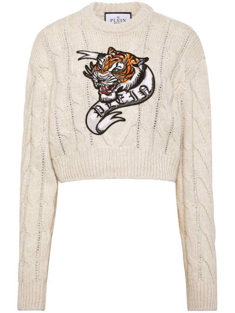 Philipp Plein Tattoo cropped wool jumper - Neutrals von Philipp Plein