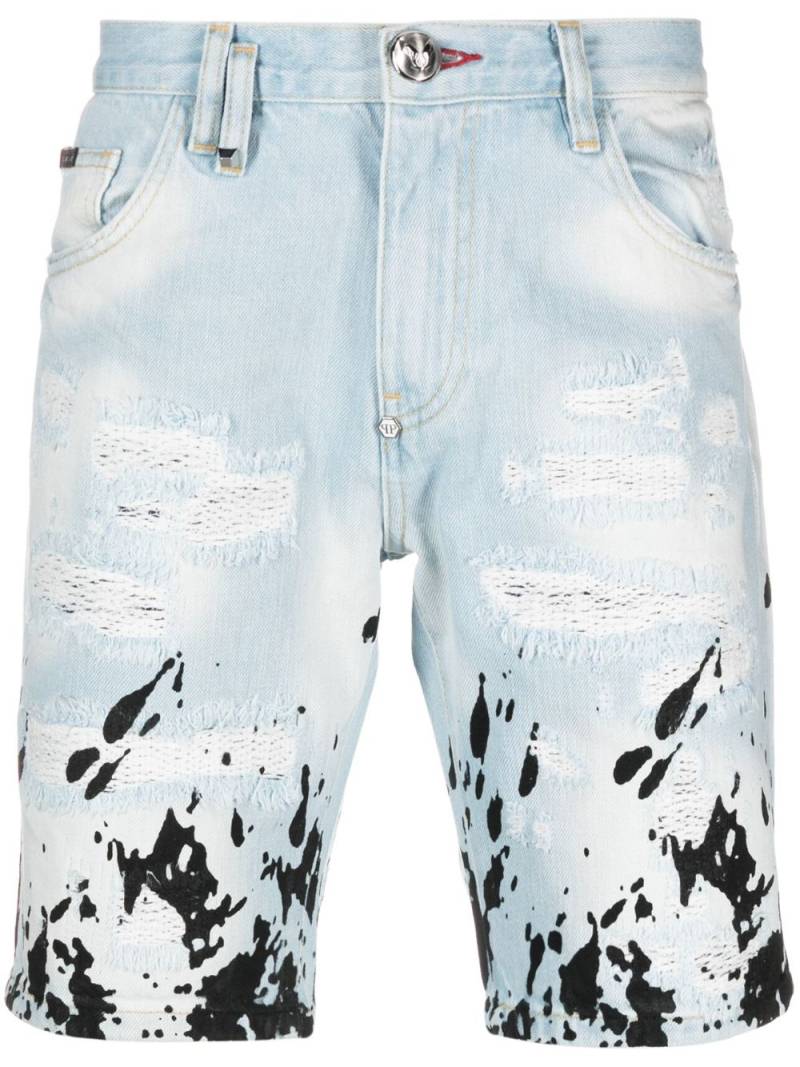 Philipp Plein Tattoo distressed-effect denim shorts - Blue von Philipp Plein