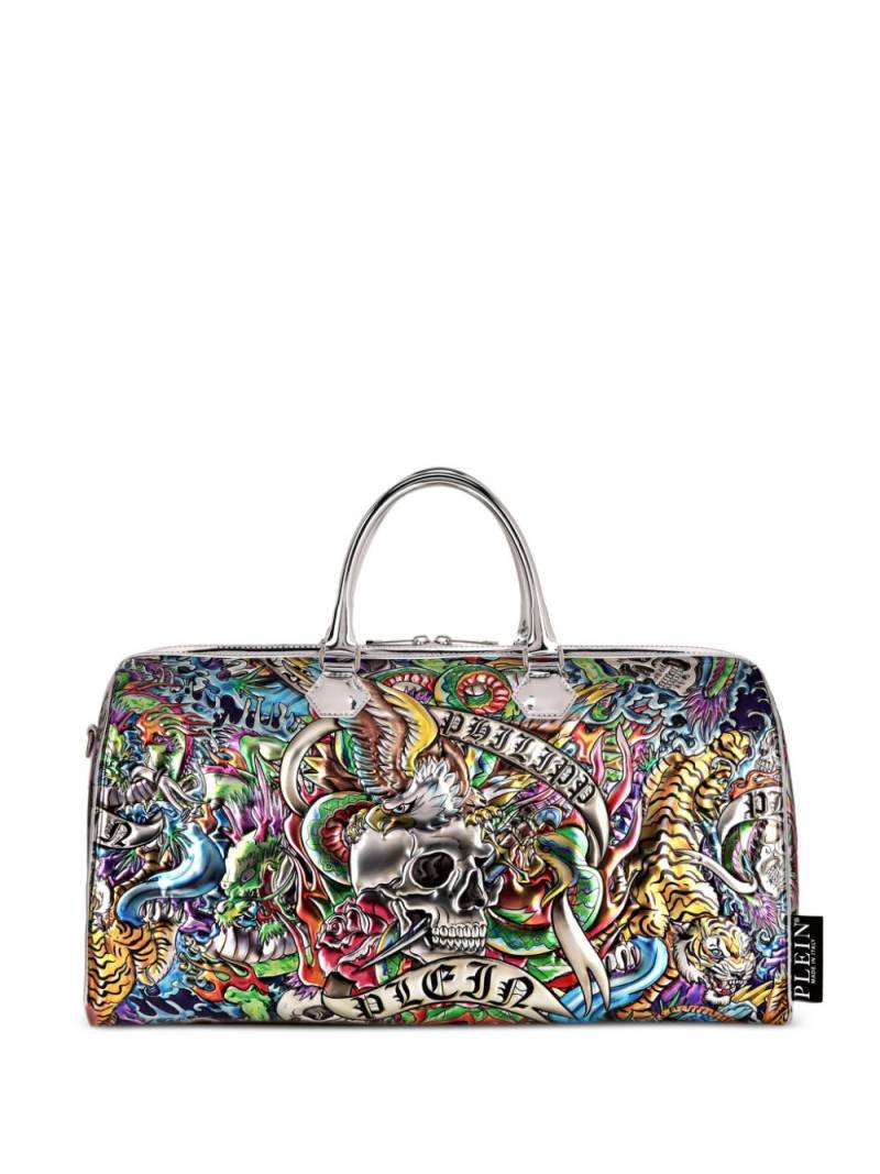 Philipp Plein Tattoo-embossed leather tote bag - Blue von Philipp Plein