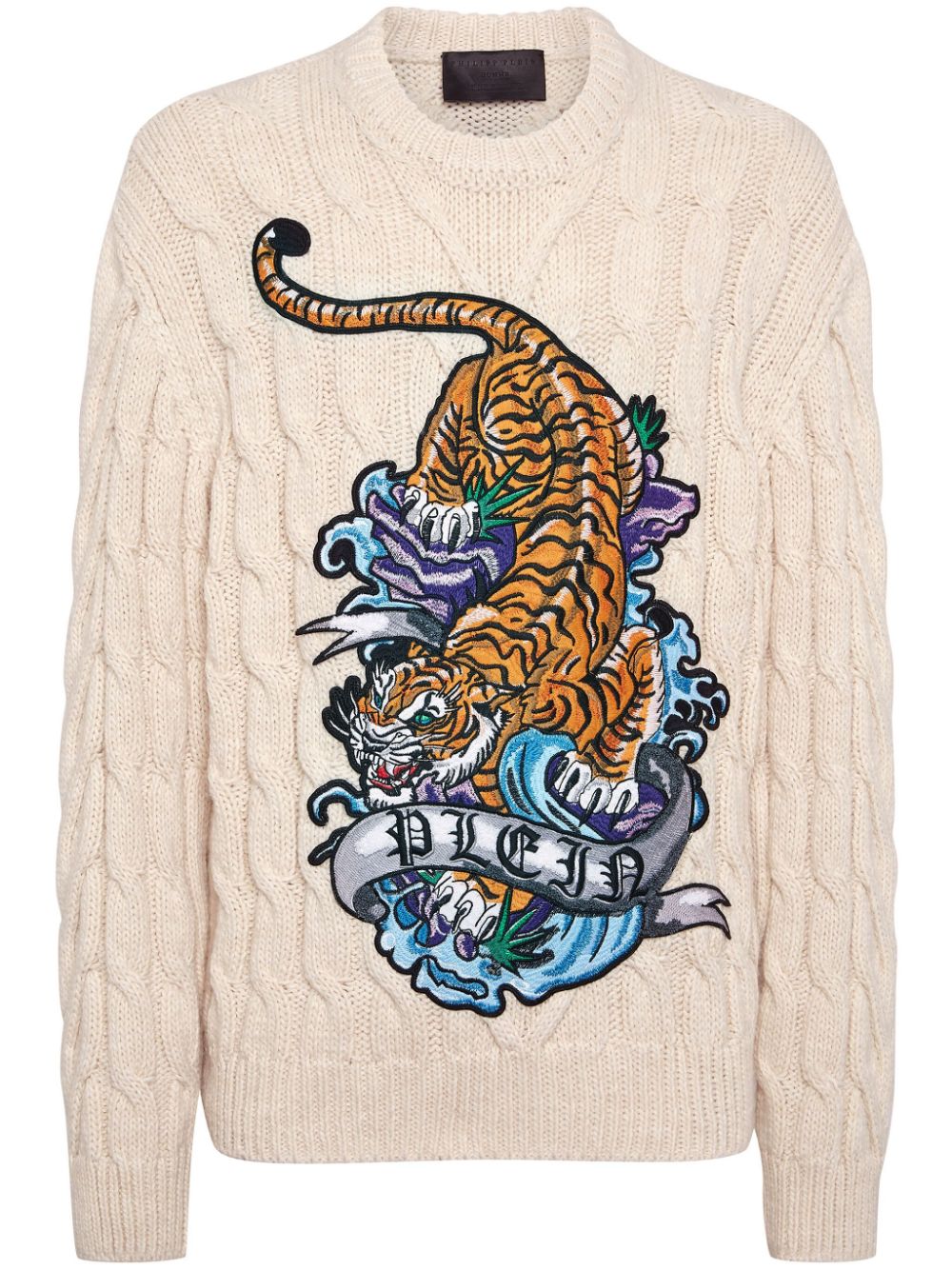 Philipp Plein Tattoo-print cable-knit jumper - Neutrals von Philipp Plein