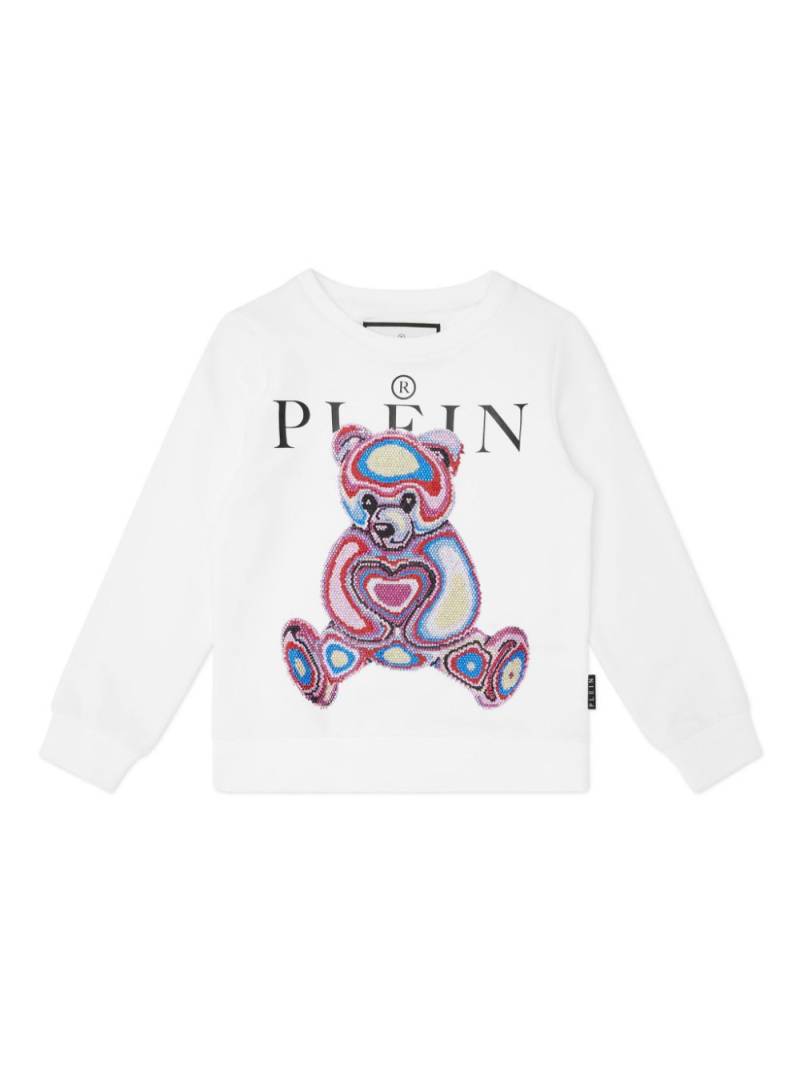 Philipp Plein Junior Teddy Bear crystal-embellished sweatshirt - White von Philipp Plein Junior