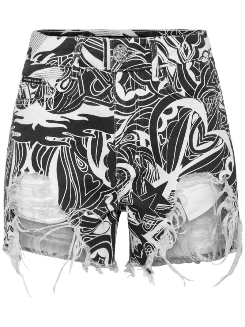 Philipp Plein Tribal Circus-print denim shorts - White von Philipp Plein