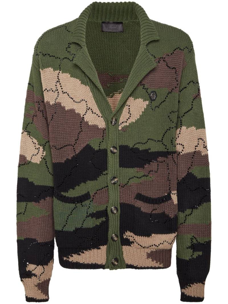 Philipp Plein V-neck intarsia-knitted cardigan - Green von Philipp Plein