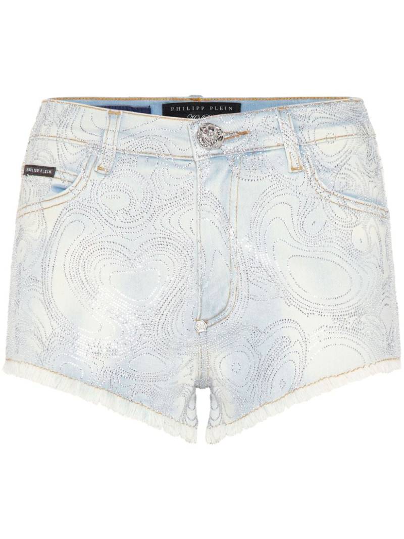 Philipp Plein abstract-pattern print denim shorts - Blue von Philipp Plein