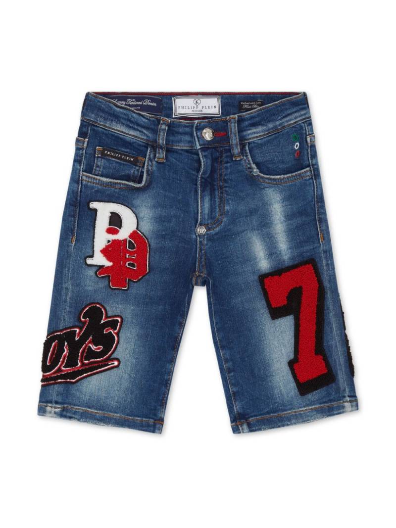 Philipp Plein Junior appliquéd denim shorts - Blue von Philipp Plein Junior