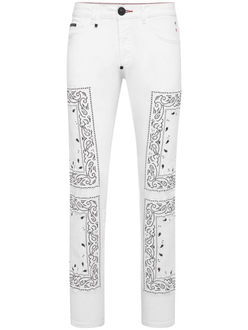 Philipp Plein bandana-embroidered straight-leg jeans - White von Philipp Plein