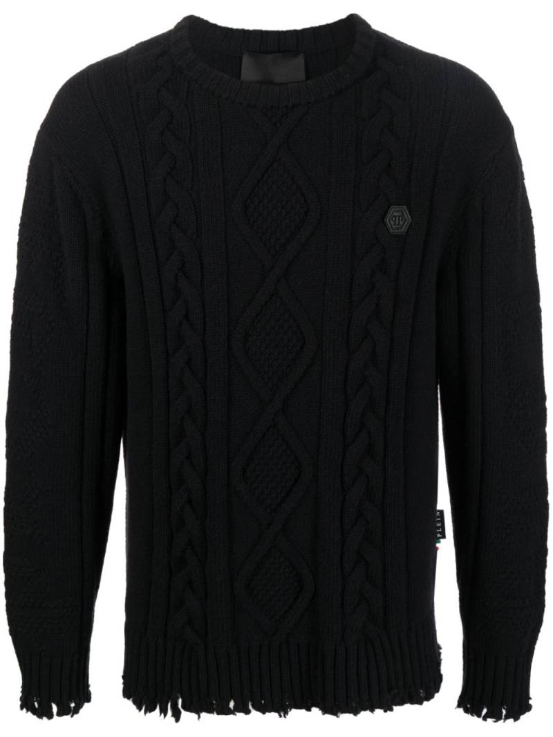 Philipp Plein cable-knit distressed-finish jumper - Black von Philipp Plein