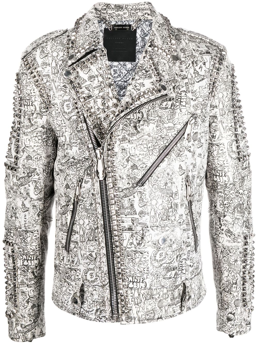 Philipp Plein cartoon print zipped biker jacket - White von Philipp Plein