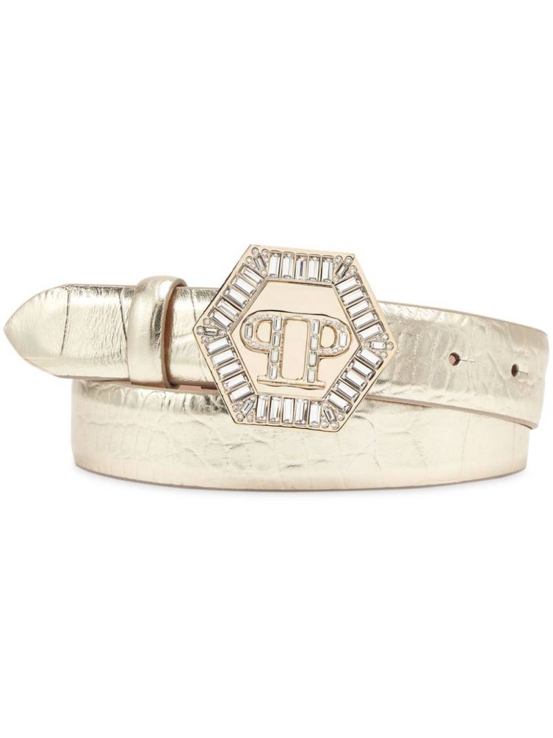 Philipp Plein crocodile-embossed logo-embellished leather belt - Gold von Philipp Plein