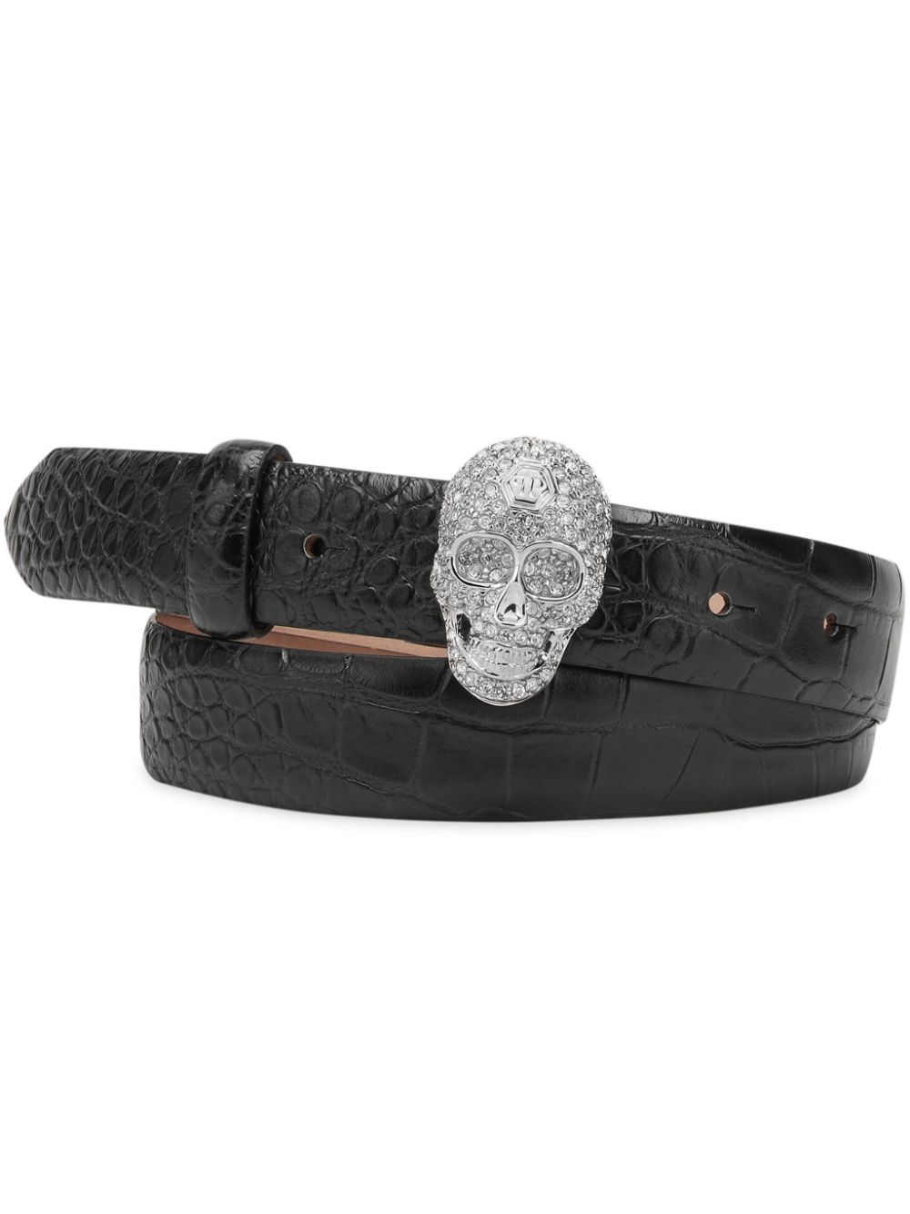 Philipp Plein crocodile-embossed skull-buckle leather belt - Black von Philipp Plein