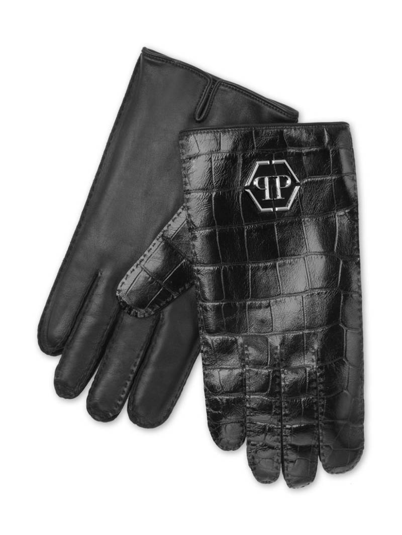 Philipp Plein crocodille-effect leather gloves - Black von Philipp Plein