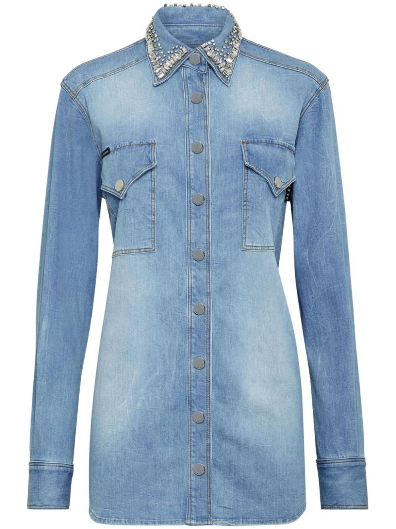 Philipp Plein crystal-embellished denim shirt - Blue von Philipp Plein