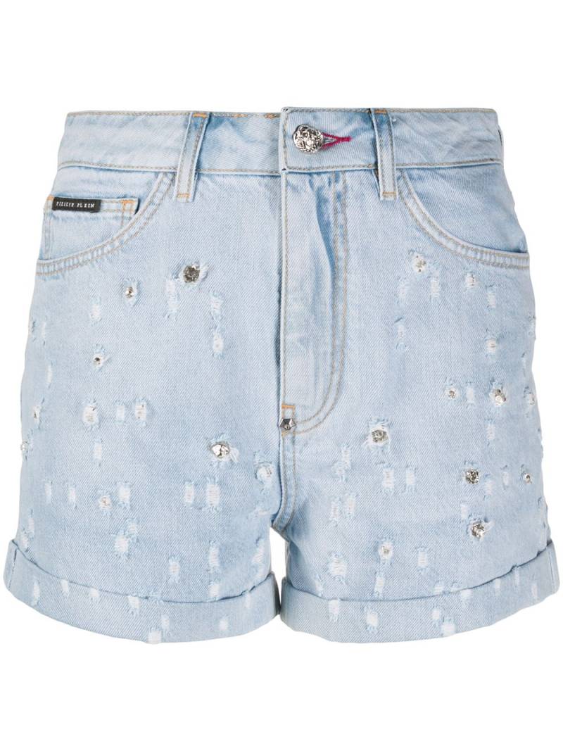 Philipp Plein crystal-embellished denim shorts - Blue von Philipp Plein