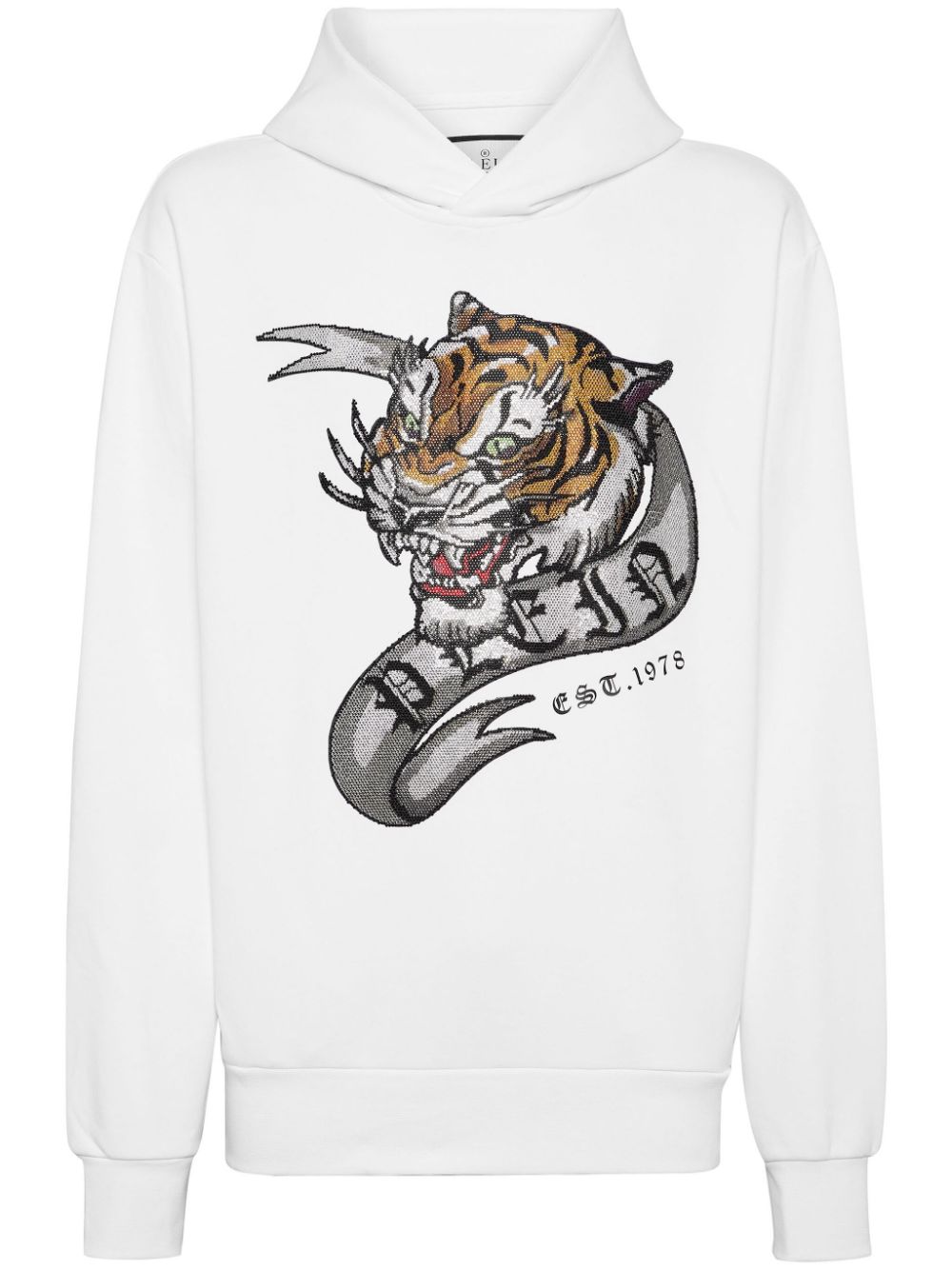 Philipp Plein crystal-embellished tiger-print hoodie - White von Philipp Plein