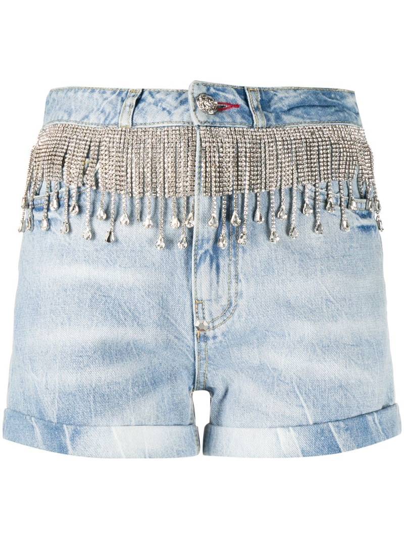 Philipp Plein crystal fringe denim shorts - Blue von Philipp Plein