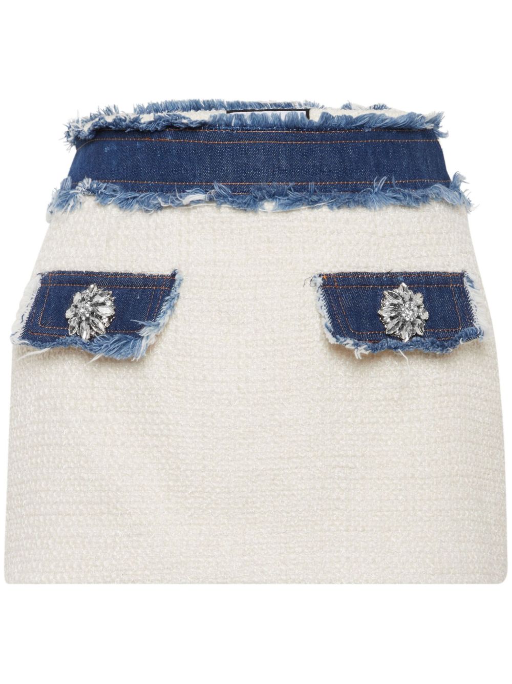 Philipp Plein denim-trimmed tweed miniskirt - White von Philipp Plein