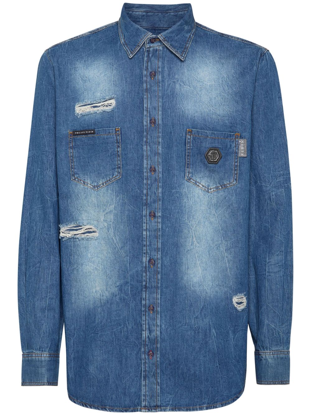 Philipp Plein distressed-effect denim shirt - Blue von Philipp Plein