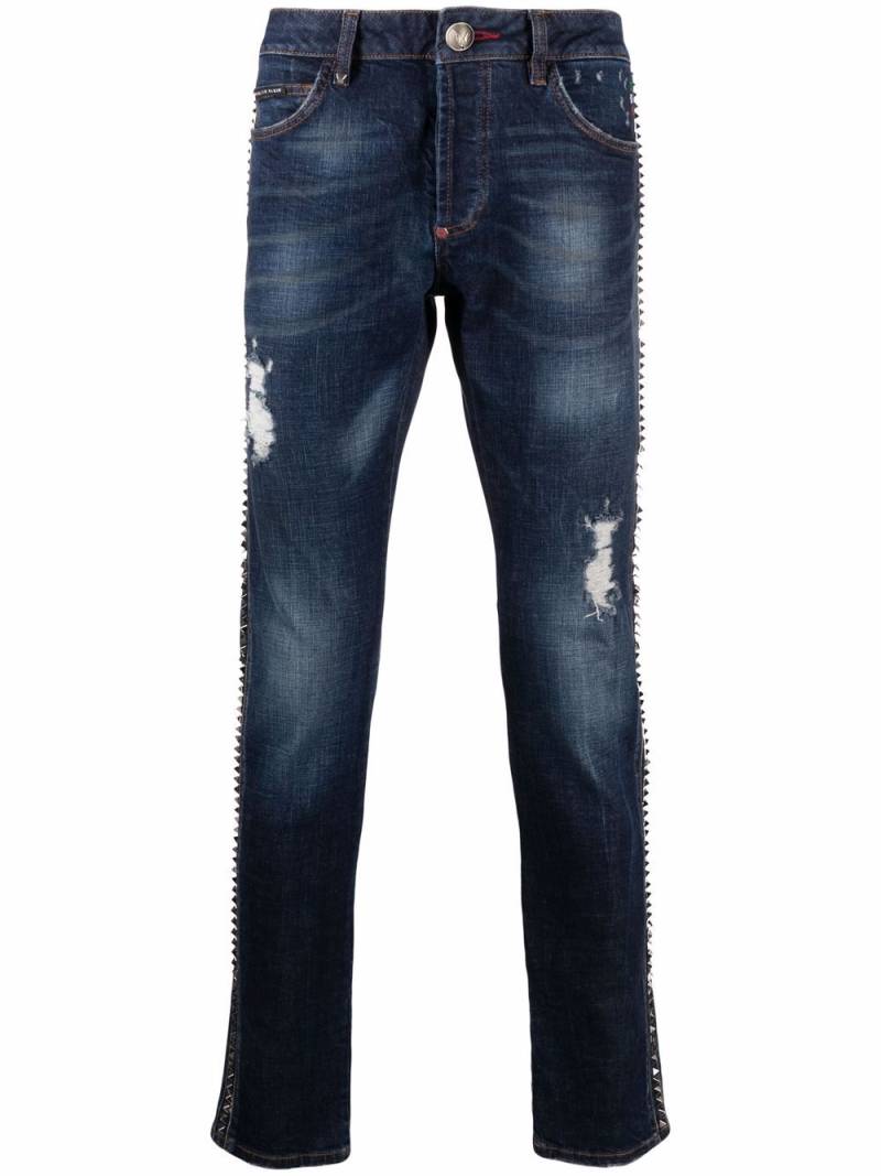 Philipp Plein distressed straight-leg jeans - Blue von Philipp Plein