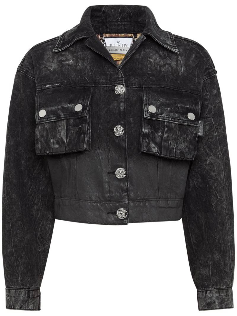 Philipp Plein drop-shoulder cropped denim jacket - Black von Philipp Plein