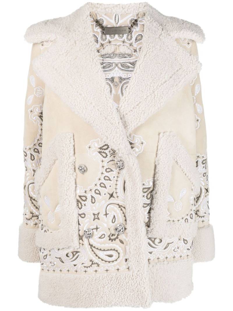 Philipp Plein embroidered-paisley shearling coat - Neutrals von Philipp Plein