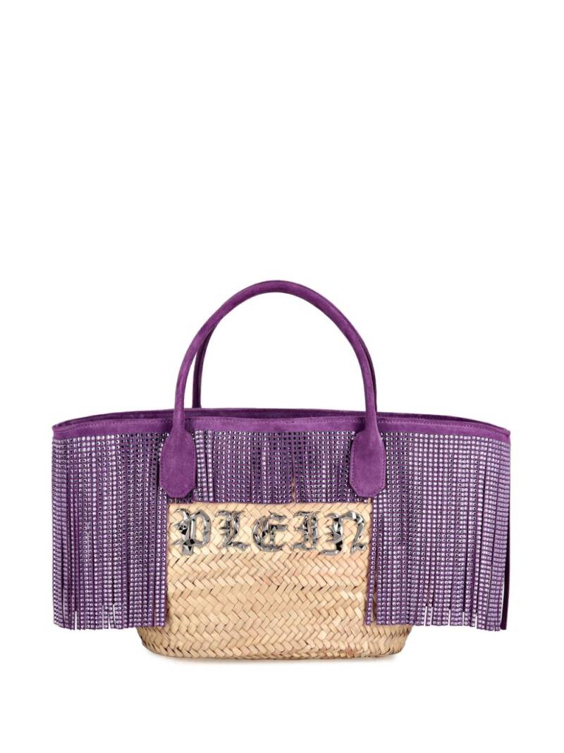 Philipp Plein fringed raffia tote bag - Purple von Philipp Plein