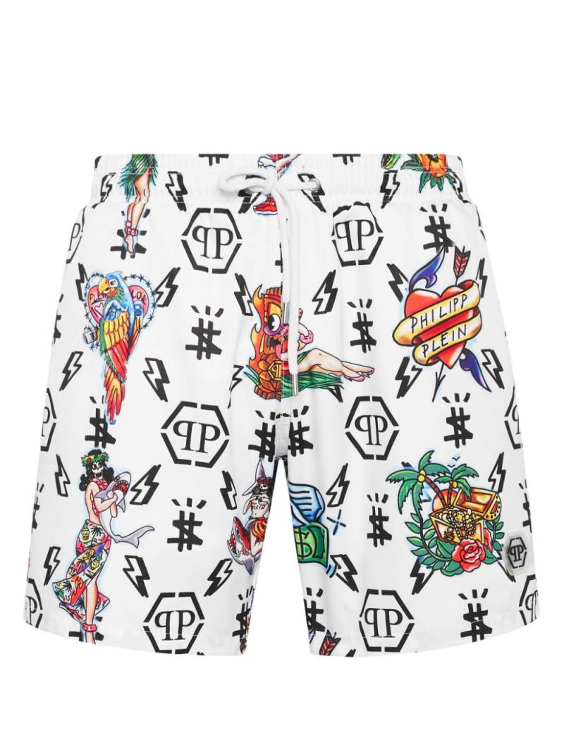 Philipp Plein graphic-print swim shorts - White von Philipp Plein