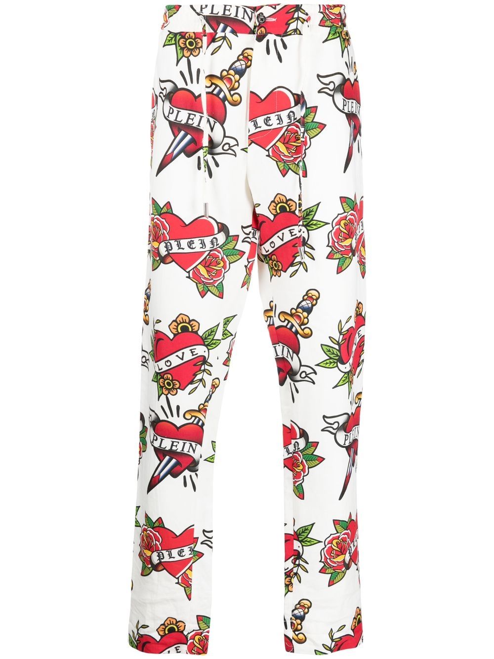 Philipp Plein heart-print linen trousers - White von Philipp Plein