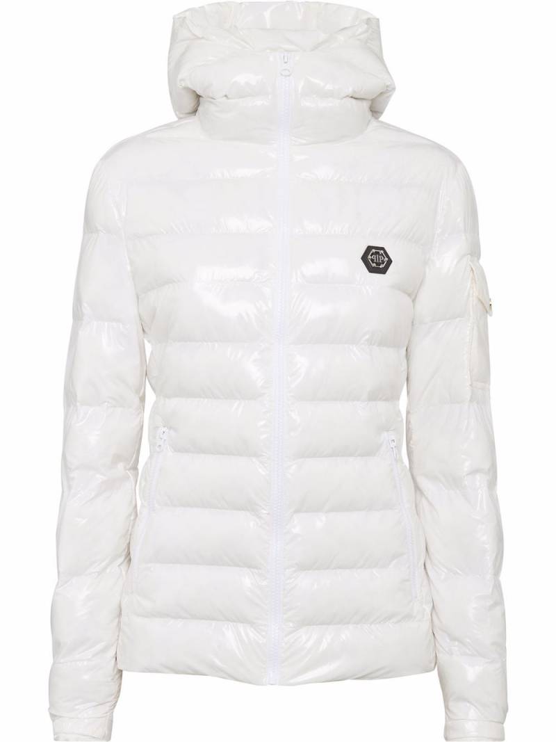 Philipp Plein high-shine hooded down jacket - White von Philipp Plein