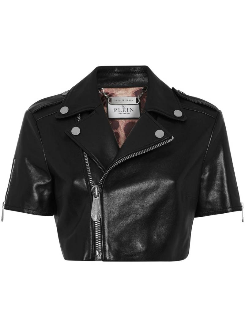 Philipp Plein leather cropped biker jacket - Black von Philipp Plein